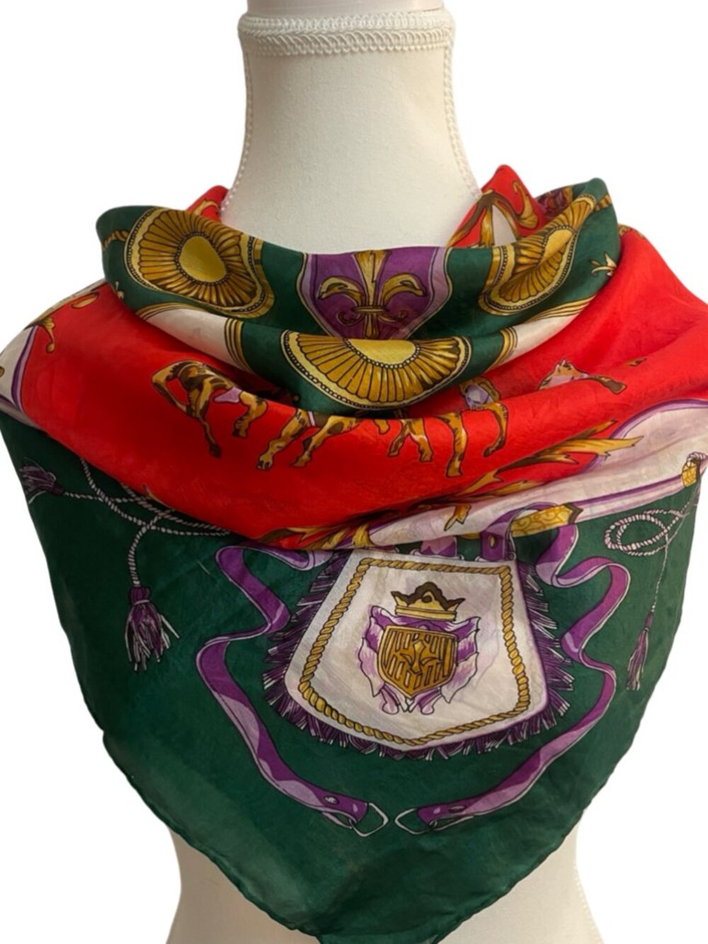 Vintage 100% Silk Equestrian Scarf | Hand Rolled & Hand Printed